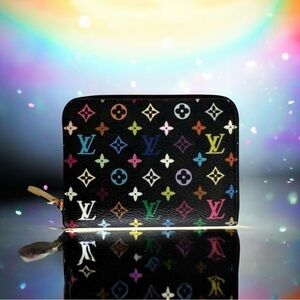 🆕💕LOUIS VUITTON Murakami Black Multicolor Monogram Zippy Coin Purse Gold-Tone HW